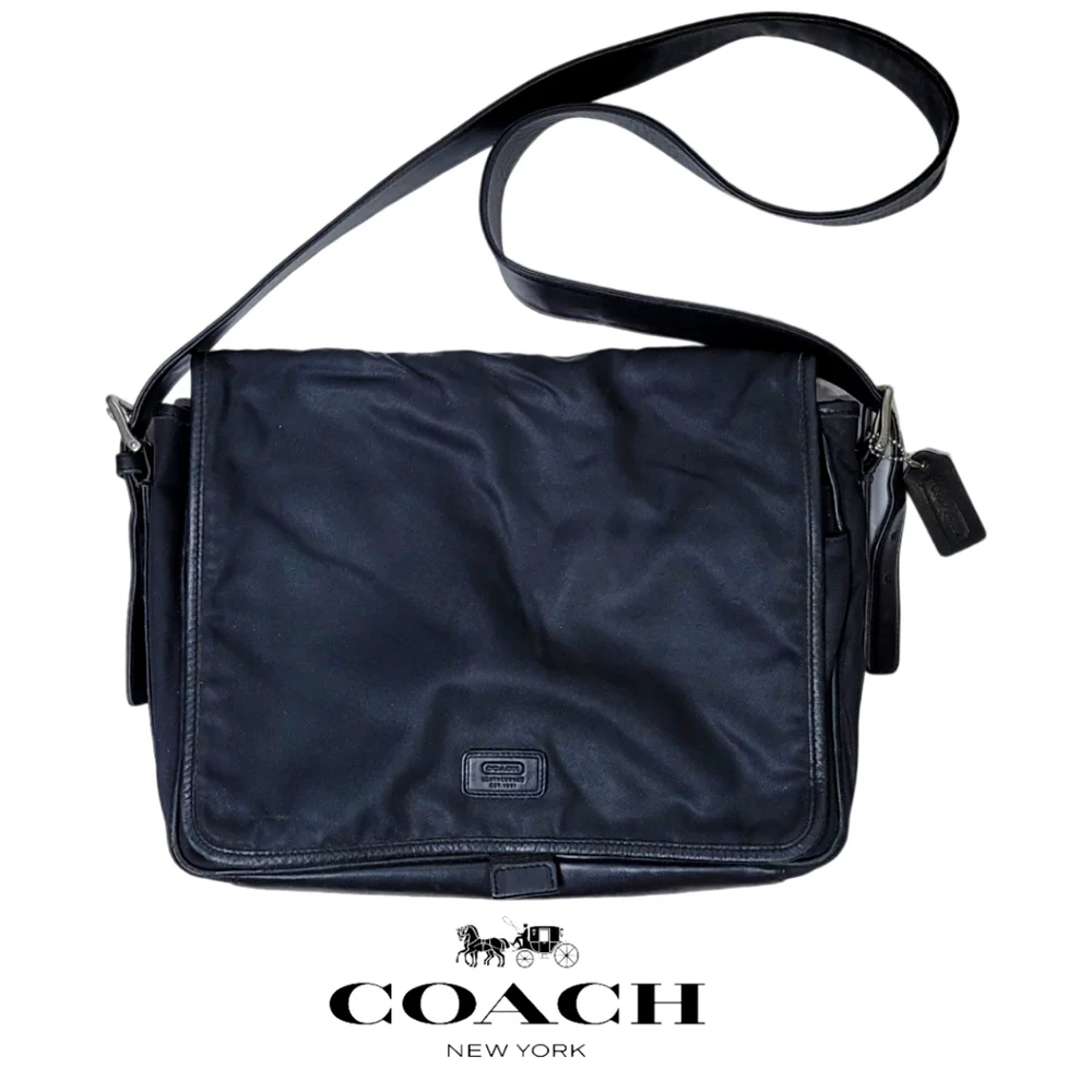 COACH Black Canvas Leather Crossbody Shoulder Laptop Bag N9J2L-5118